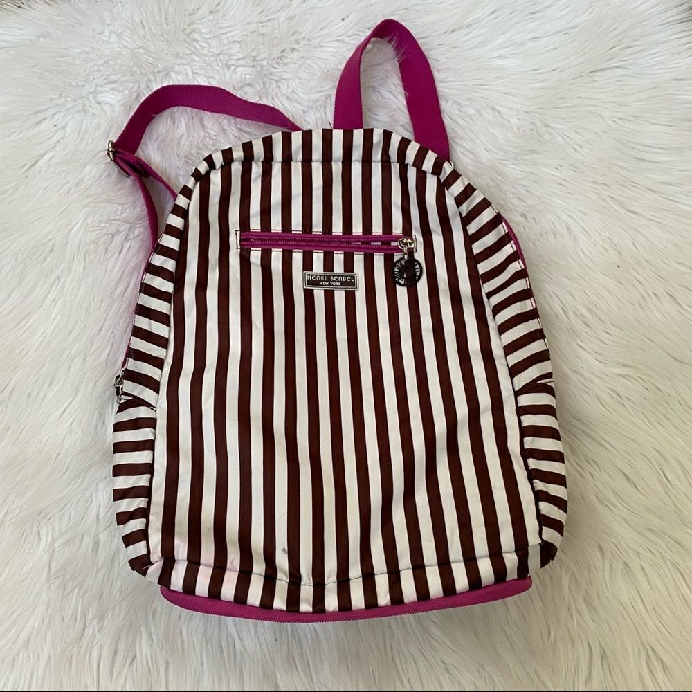 Henri Bendel Brown White Striped Nylon Backpack - Picture 2 of 9